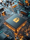 Glowing Processor Chip Security Cybersecurity data protection digital lock circuit board technology secure computing