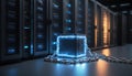 glowing protected chain around data server,
