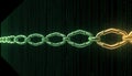Glowing protected chain use as a copyright protected line, in matrix flowing data,