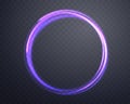 Glowing purple magic ring. Neon realistic energy flare halo ring. Abstract light effect on a dark transparent background Royalty Free Stock Photo