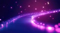 Glowing purple particles creating a data stream path Royalty Free Stock Photo