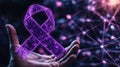 A glowing purple ribbon held in a gentle hand Royalty Free Stock Photo
