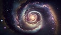 Glowing purple spiral galaxy in deep space. Generative AI