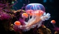 The glowing purple tentacle of a poisonous cnidarian underwater generated by AI Royalty Free Stock Photo