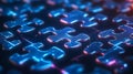 Glowing Puzzle Pieces Interlocking Seamlessly On Futuristic Blue Background, Symbolizing Connection Royalty Free Stock Photo