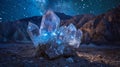 Glowing Quartz Crystals in Moonlit Landscape