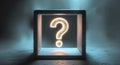Glowing Question Mark in Stone Cube Mystery. Royalty Free Stock Photo