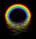 Glowing rainbow over water night scene