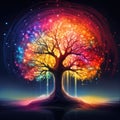 Glowing rainbow tree at night Royalty Free Stock Photo