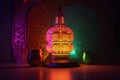 Ramadan lantern on arabic background. Generative AI