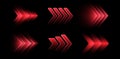 Glowing red arrows, dynamic glowing pointers, fast motion concept. Royalty Free Stock Photo
