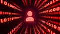 Abstract user icon in red binary code tunnel, digital identity concept Royalty Free Stock Photo