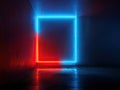 Neon Blue-Red Rectangular Frame in a Dark Studio Royalty Free Stock Photo
