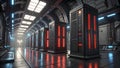 Glowing Red and Blue Sci-Fi Server Core Room Royalty Free Stock Photo