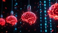 Glowing Red Digital Brain with Neural Data Streams Royalty Free Stock Photo