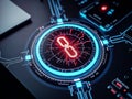 Glowing red digital chain on futuristic HUD interface â symbolizing blockchain, cybersecurity, and secure data connections Royalty Free Stock Photo