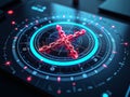 Glowing red digital chain on futuristic HUD interface â symbolizing blockchain, cybersecurity, and secure data connections Royalty Free Stock Photo