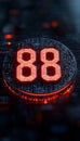 Glowing Red Digital Number 88 on Futuristic Cyberpunk Circuit Board Background., 3D Render.