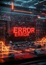 Glowing Red Error Message in Cyberpunk Digital Setting Royalty Free Stock Photo