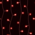 Glowing red festive LED garland, seamless vector pattern