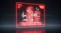 Futuristic Red Holographic Wireframe Industrial Blueprint on Dark Digital Interface Royalty Free Stock Photo