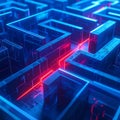 Solving a Glowing Digital Labyrinth Royalty Free Stock Photo