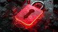 Glowing red lock on circuit board, data security breach Royalty Free Stock Photo