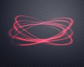 Glowing red magic rings. Neon realistic energy swirl. Abstract light effect on a dark transparent background. Vector Royalty Free Stock Photo