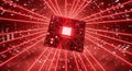 Red Microchip Emitting Light Rays on Circuit Board Royalty Free Stock Photo