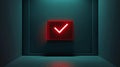 Neon checkmark notification in dark futuristic space