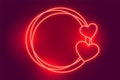 Glowing red neon hearts frame with text space