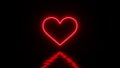 Glowing red neon light heart with distorted reflection on black background. Valentine's day design concept. 3D rendered