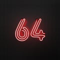 Glowing red neon number 64 celebration