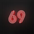 Glowing red neon number 69 celebration