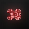 Glowing red neon number 38 celebration