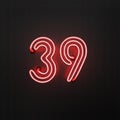 Glowing red neon number 39 celebration