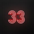 Glowing red neon number 33 celebration