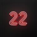 Glowing red neon number 22 celebration
