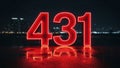 Glowing Red Neon Numbers 431 Reflecting on Wet Surface Royalty Free Stock Photo