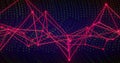 Glowing red-pink network of nodes and lines floating over navy data space, with green binary digits Royalty Free Stock Photo