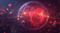Glowing red sphere network data flow, bokeh background, technology concept Royalty Free Stock Photo