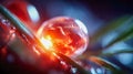 A glowing red translucent sphere with liquid textures illuminated by dramatic light in a vivid macro abstract scene Royalty Free Stock Photo