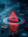 Glowing Red Triangle Alert Symbol on Futuristic Digital Interface Indicating Critical Error Royalty Free Stock Photo