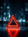 Glowing Red Triangle Alert Symbol on Futuristic Interface Representing a Warning and Critical Error in a Digital Royalty Free Stock Photo