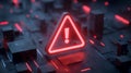 Glowing Red Warning Sign with Exclamation Point on Dark Circuit Board Surface Royalty Free Stock Photo