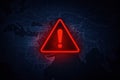 Glowing red warning triangle on digital data background with futuristic technology theme Royalty Free Stock Photo