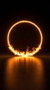 Glowing Ring of Fire with Flames on Dark Background and Reflection Royalty Free Stock Photo