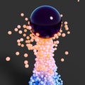 Glowing rising spheres with dark background, 3d rendering