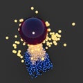 Glowing rising spheres with dark background, 3d rendering