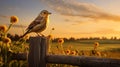 Glowing Robin On Fence: Charming Rural Scene In Warm Tones